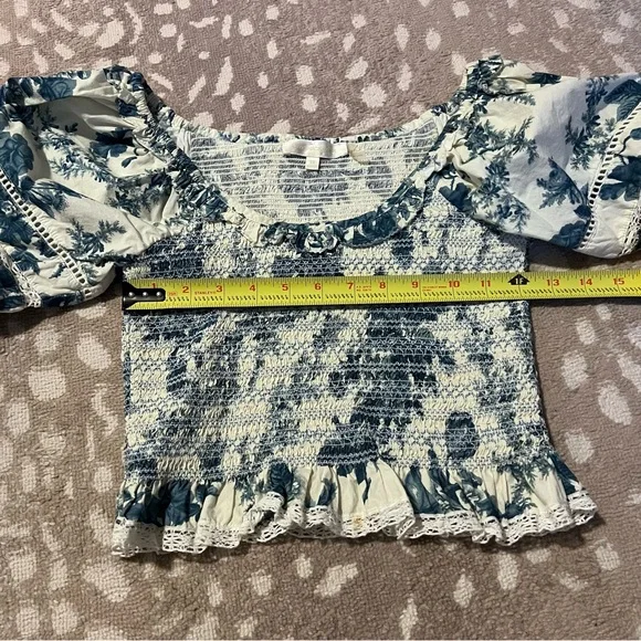 LoveShackFancy Molly top in blue china XS EUC - Picture 7 of 8